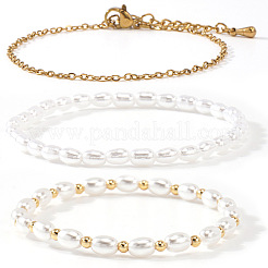 3 шт. 3 стиля элегантных браслетов из искусственного жемчуга и бисера в виде рисовых зерен&nbsp;JW5778-1