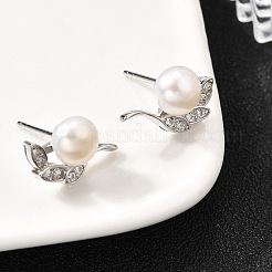 925 серьги-гвоздики в форме листа из стерлингового серебра с прозрачным кубическим цирконием&nbsp;EJEW-L300-08P