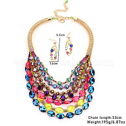 Наборы многослойных ожерелий и висячих сережек из сплавов&nbsp;FS-WGC2698-02