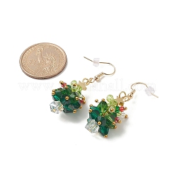 Стеклянные плетеные серьги-подвески из бисера в виде елки&nbsp;EJEW-JE05151-01