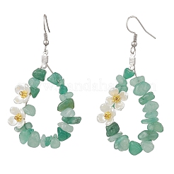 Серьги-подвески с натуральным зеленым авантюрином&nbsp;EJEW-JE06802-01