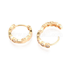 Серьги-кольца из латуни с микропаве из прозрачных кубических цирконий шестигранной формы&nbsp;EJEW-T048-47G