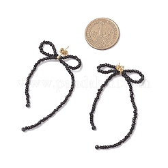 Серьги-гвоздики с бантиками из стеклянных бусин ручной работы&nbsp;EJEW-TA00708-02