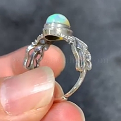 Регулируемое опаловое кольцо с одним открытым кольцом из стерлингового серебра&nbsp;RJEW-C155-02