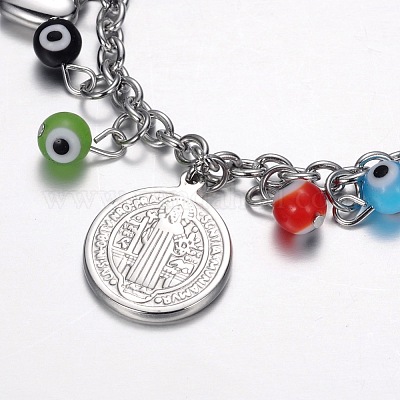 Браслеты с подвесками из нержавеющей стали 304&nbsp;LS-BJEW-D421-46P-1