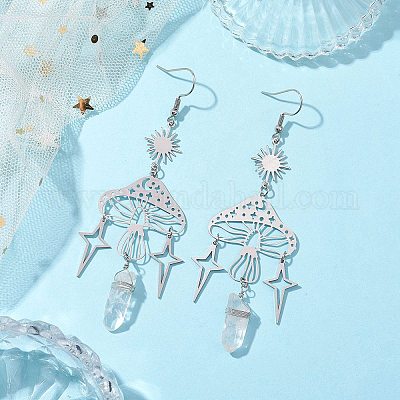 Серьга-подвеска в форме гриба из нержавеющей стали 201 EJEW-JE05759-1