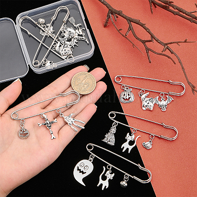 8 шт. 8 стиля Хэллоуин тыква & череп & ведьма & кошка цинковый сплав подвески броши булавки набор&nbsp;JEWB-FH0001-30-1