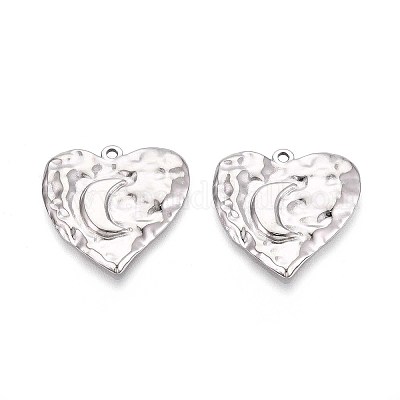 Сердце из текстурированной нержавеющей стали 304 с подвесками в виде луны STAS-T067-33P-1