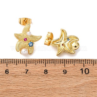 Латунные микро проложить серьги стержня кубического циркония EJEW-K267-28G-1