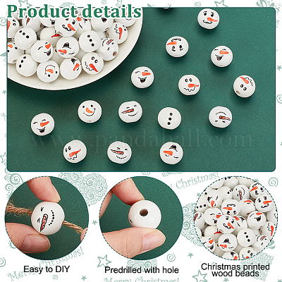 Рождественские печатные деревянные бусины&nbsp;WOOD-PH0003-24-1