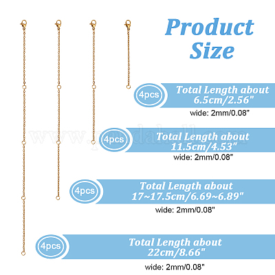 16 шт. 4-х стильные концевые цепи из нержавеющей стали 304 с карабином и соединительным кольцом&nbsp;STAS-NB0001-75-1