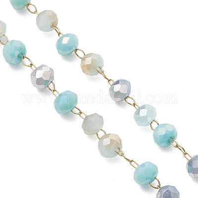 Изготовление браслета из цепочек с гранеными стеклянными бусинами-ронделями ручной работы.&nbsp;AJEW-JB01584-1