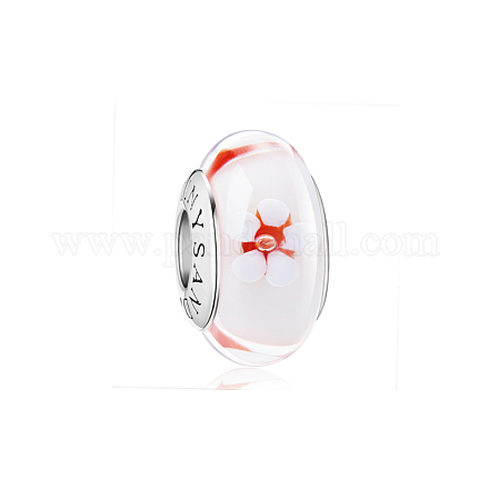 Рондель 925 стерлинговое серебро чистые и свежие белые цветы в стеклянных европейских бусинах TS-C-135-1