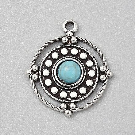 Подвески из синтетической бирюзы в тибетском стиле с паве PALLOY-CJC0025-01AS-J-1