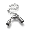 Tarnish Resistant 304 Stainless Steel Chain Extender, with Cord Ends, Curb Chains and Lobster Claw Clasps, Stainless Steel Color, 35mm long, Cord Ends: 9.5x4.5mm, 4mm inner diameter