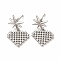 Rack Plating Brass Micro Pave Cubic Zirconia Stud Earrings, Long-Lasting Plated Heart Dangle Earring for Women, Lead Free & Cadmium Free, Platinum, 24.5x15.5mm, Pin: 0.8mm
