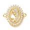 Rack Plating Brass Clear Cubic Zirconia Religion Virgin Mary Oval Connector Charms, Cadmium Free & Lead Free, Long-Lasting Plated, Real 18K Gold Plated, 19.5x20x2mm, Hole: 1.5mm