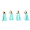 Suede Tassels Pendants, with Plastic Pendant Bails, Round, Cyan, 38x10mm, Hole: 2.5mm