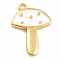 Autumn Theme Brass Enamel Pendants, Golden Long-Lasting Plated, Mushroom, White, 15x10.5x1.5mm, Hole: 1mm