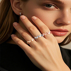 3 шт. 3-х цветные кольца из нержавеющей стали 201 в виде листа&nbsp;RJEW-LP0005-22