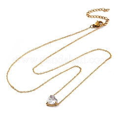 Ожерелья с подвеской в форме сердца из нержавеющей стали 304 с кубическим цирконием&nbsp;NJEW-Z057-04C-G