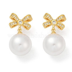 Серьги-гвоздики с бантом из латуни с микропаве из прозрачных кубических цирконий&nbsp;EJEW-F895-11G