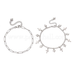 Браслеты из нержавеющей стали 304 со скрепками и цепочкой Фигаро для женщин&nbsp;BJEW-JB12445-01