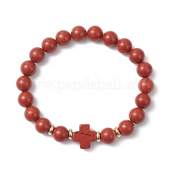 Браслеты из натуральной красной яшмы с круглыми бусинами для мужчин и женщин&nbsp;BJEW-JB12258-02
