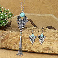 Ожерелья и серьги-подвески из сплава с синтетической бирюзой&nbsp;FS-WG5ED6E-01