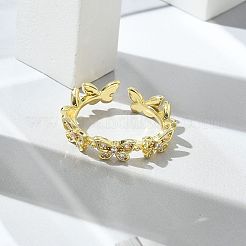 Кольца-манжеты с бабочкой из прозрачного кубического циркония&nbsp;RJEW-G337-15G