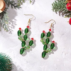 Серьги-подвески в виде кактусов из латунных стеклянных бусин&nbsp;EJEW-TA00753