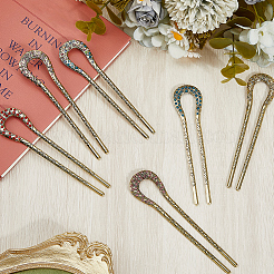 6 шт. 6-цветные винтажные заколки для волос со стразами из сплава&nbsp;OHAR-CY0001-06