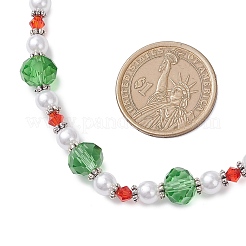 Женские ожерелья из граненого стекла Рондель и белого круглого АБС-пластика с имитацией жемчуга на рождественскую тематику&nbsp;NJEW-JN05464-01