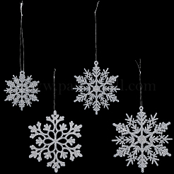 36 шт. блестящие рождественские снежинки пластиковые подвесные украшения&nbsp;HJEW-GF0001-64A