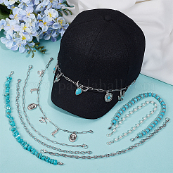 8 шт. 8 стиля ковбойской тематики синтетическая бирюза и цепочка для бейсболки из нержавеющей стали 304&nbsp;HJEW-SC0002-41