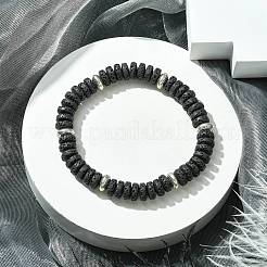 Плоские круглые эластичные браслеты из окрашенного натурального камня лавы для женщин&nbsp;BJEW-JB09715-02