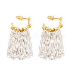 Серьги-гвоздики c-образной формы из латуни с кисточками и цепочкой&nbsp;EJEW-G391-21G