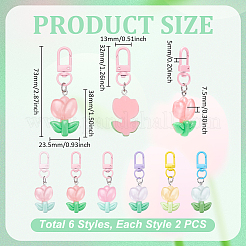 12 шт. 6-х цветные подвесные украшения в виде тюльпанов из смолы&nbsp;HJEW-UN0001-26