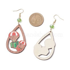 Рождественские деревянные серьги-подвески с принтом&nbsp;EJEW-JE06519