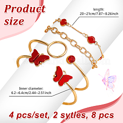 Комплект из 4 браслета-манжеты из сплава светлого золота с бабочкой 2 цветов и 4 браслетов-цепочек 2 цветов&nbsp;BJEW-HY0001-35A