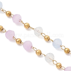 Изготовление браслета-цепочки ручной работы из нержавеющей стали 304 и граненых стеклянных бусин-ронделей&nbsp;AJEW-JB01476-02