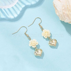 Серьги-подвески в форме сердца с цветком из нержавеющей стали 304&nbsp;EJEW-JE06688