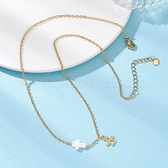 Ожерелья с подвеской-крестом в виде ангела из нержавеющей стали 304 и натуральной пресноводной ракушки&nbsp;NJEW-JN05720