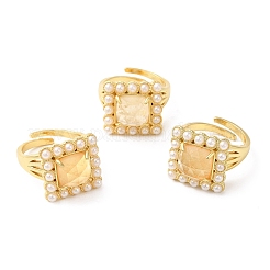 Ионное покрытие (ip) натуральное смешанное драгоценное кольцо квадратной формы с пластиковыми бусинами из жемчуга&nbsp;RJEW-E075-04G