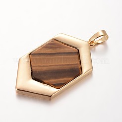 Шестигранные золотой тон латуни драгоценных камней подвески&nbsp;G-O130-01