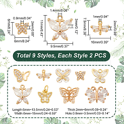 18 шт. 9 стиля латунных подвесок с прозрачными кубическими цирконами&nbsp;KK-GA0001-30