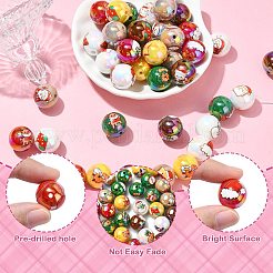 50 шт. непрозрачные акриловые бусины с рождественским принтом&nbsp;OACR-CJ0002-20