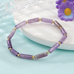 Эластичные браслеты из натурального аметиста с колонновидными бусинами и латунными бусинами.&nbsp;WH3970