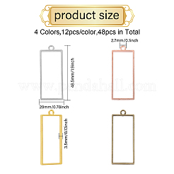48 шт. 4-цветные подвески из сплава с открытой задней частью и прямоугольной оправой&nbsp;FIND-CA0008-80
