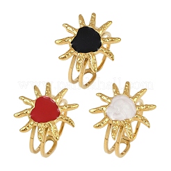 Кольца для женщин с эмалью в виде сердца и солнца из нержавеющей стали 304&nbsp;RJEW-G355-08G